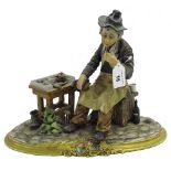 Capo di Monte Viertasca porcelain figural group of a cobbler drinking wine, 11" high (at fault)