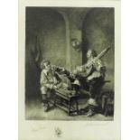 Henri Vion after Jean Louis Ernest Meissonier - 'La Chanson', black and white etching, 11" x 8.5",