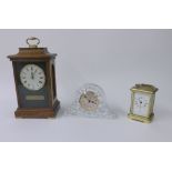 Waterford Crystal cut glass mantel clock, 7.25" wide; together with Knight & Gibbons of London