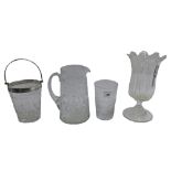 Good quality cut glass jug and pint glass with hobnail and star cut glass bands; together with a cut