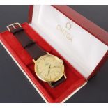 Omega Geneve automatic gold plated gentleman's wristwatch, circa 1974, the gilt dial with baton