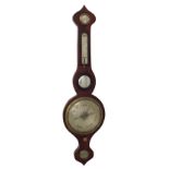 Rosewood onion top five glass banjo barometer with painted gilt decoration and 8" silvered dial,