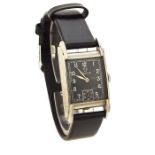 Omega 1940s rectangular stainless steel gentleman's wristwatch, the black dial with Arabic