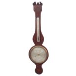 Mahogany inlaid two glass banjo barometer, the 8" circular silvered dial signed Tagliabue, 26