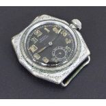 Rolex Oyster 1930s octagonal chrome cased gentleman's wristwatch, the black dial with Arabic