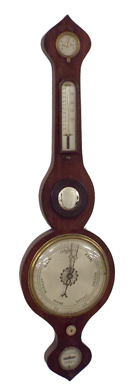 Rosewood five glass onion top banjo barometer, 8" silvered dial, 37.5" high