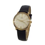 Omega 9ct gentleman's wristwatch, circa 1958/59, circular silvered dial with baton markers and