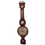 Mahogany inlaid five glass banjo barometer, with an 8" circular silvered dial, 40" high