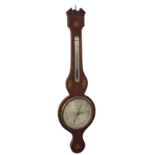 Mahogany inlaid two glass banjo barometer, 8" silvered dial signed A Mastalio, Oxford, the case with