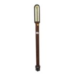 Contemporary slender mahogany stick barometer, the silvered rounded arched scale signed Rosetti,