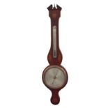 Mahogany inlaid two glass banjo barometer, the 8" silvered dial signed Gatti & Malacrida, no. 251