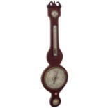 Mahogany four glass banjo barometer, 8" silvered dial, signed J. Minoretti, Leicester, 39" high