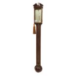 Contemporary mahogany stick barometer, the silvered dial signed Rosetti, London, surmounted by a