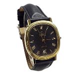 Omega De Ville automatic oval gold plated gentleman's wristwatch, the black dial with Roman