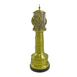 Industrial brass and chrome automaton lighthouse clock, the rotating multi-dial chrome case top with