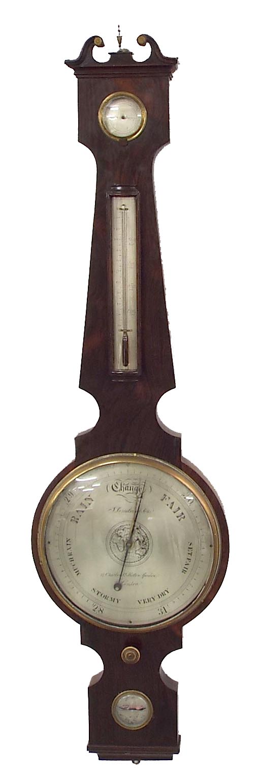 Large rosewood four glass banjo barometer, the 10" silvered dial signed J. Somalvico & Son, 37