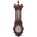 Carved oak wall barometer/thermometer, the 8" silvered dial signed T & H Doublet, 11 Moorgate