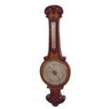 Large oak two glass banjo barometer, the 10" silvered dial within a moulded carved foliate case, 41"