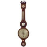 Mahogany inlaid five glass banjo barometer, 8" silvered dial, signed V. Albino, Bourton on the