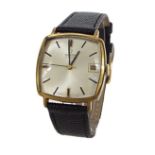 Omega square cased gold plated gentleman's wristwatch, circa 1960, the silvered dial with baton