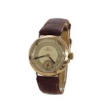 Omega 1930s gold plated gentleman's wristwatch, circular silvered dial with Arabic numeral chapter