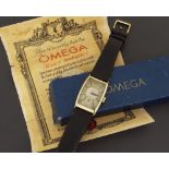 Omega 9ct gentleman's rectangular wristwatch, Birmingham 1933, the silvered dial with baton