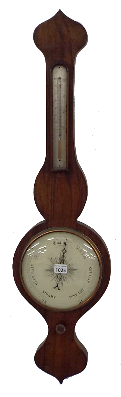 Walnut two glass onion top banjo barometer, with 8" white dial, 37" high