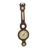Mahogany inlaid five glass banjo barometer, with 8" circular silvered dial, 38" high