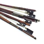 Five various violin bows, also two bow sticks (7)