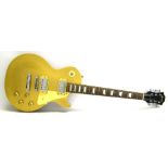 Maya Les Paul style electric guitar, made in Japan, gold top finish with marks and blemishes,