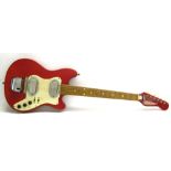 Broadway electric guitar, circa 1960s, red finish with general wear, missing one screw to the