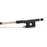 English nickel mounted violin bow of the Dodd School, unstamped, the stick round, the ebony frog