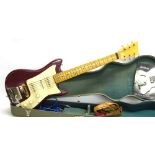 Futurama 2 Solid electric guitar, Burgundy red finish, electrics appear to be in working order, hard