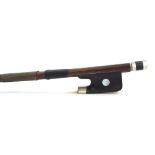 French nickel mounted violin bow by and stamped Louis Bazin, the stick round, the ebony frog