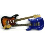 Squier by Fender Strat electric guitar, crafted in China, ser. no. CXS080850113, sunburst finish,