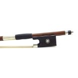 Silver mounted violin bow stamped A. Glesel a Paris, the stick round, the ebony frog inlaid with