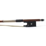 Silver mounted violin bow stamped Vitali***, the stick octagonal, the ebony frog inlaid with