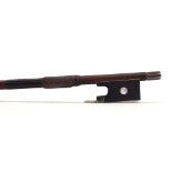 French silver mounted violin bow stamped A. Voirin Fils, the stick round, the ebony frog inlaid with