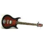 1970s Satellite half scale student bass guitar, red burst finish with various marks and blemishes,