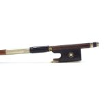 German silver mounted violin bow by and stamped F.C. Pfretzschner, 58gm (without hair)