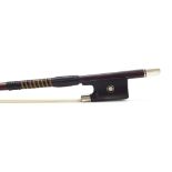 Good French silver mounted violin bow circa 1900, stamped indistinctly with the importer's name, the