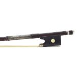 Silver mounted violin bow, unstamped, 58gm