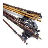 Two Dragonetti style double bass bows, also a small quantity of various other bows (9)