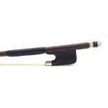 Nickel mounted violin bow stamped Charles Bazin-France, the stick round, the ebony frog plain and