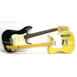 Squier by Fender Strat electric guitar, made in China, ser. no. YN614422, black finish with marks