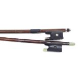 Nickel mounted violin bow stamped Meinel, also a German silver mounted violin bow, unstamped (2)