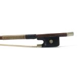 French nickel mounted violoncello bow by and stamped Nicolas Duchene, the stick round, the ebony