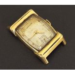 Hamilton 1950s 14k rectangular gentleman's wristwatch head, the silvered dial with baton markers and