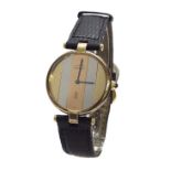 (VEQPYL) Must de Cartier silver-gilt lady's wristwatch, ref. 17 052730, tri-colour dial, black