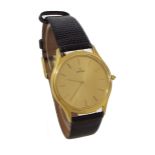Concord 14k gentleman's dress wristwatch, circular gilt dial with baton markers, cabouchon winding
